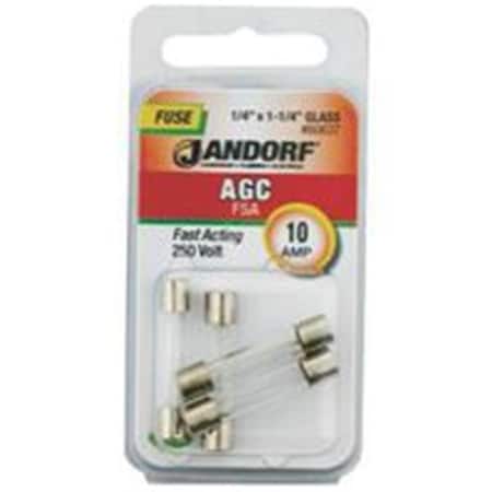 Jandorf Glass Fuse, AGC Series, Fast-Acting, 10A, 250V AC 3397940